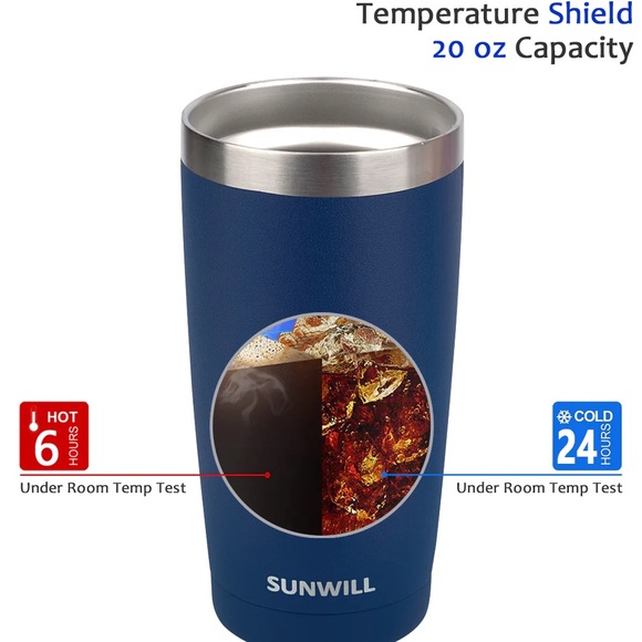 SUNWILL 20oz Tumbler with Lid (Navy Blue &Wine Red pack), Stainless Steel (2PK) - Picture 3 of 5